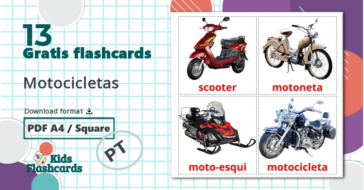 13 Motocicletas billedkort for børn