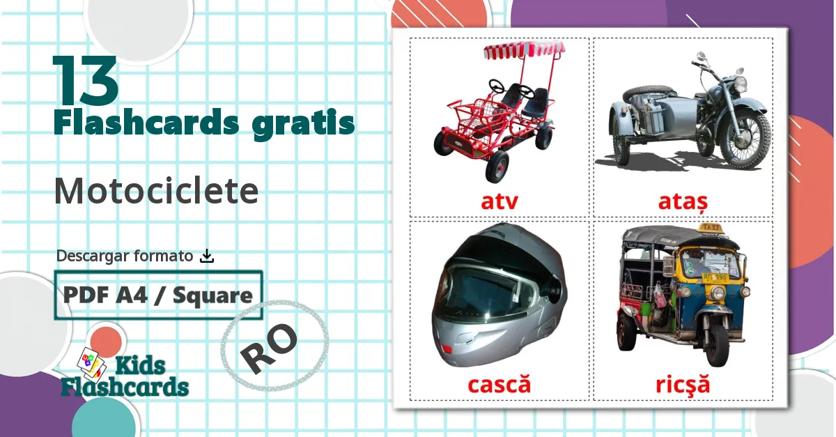 13 tarjetas didacticas de Motociclete