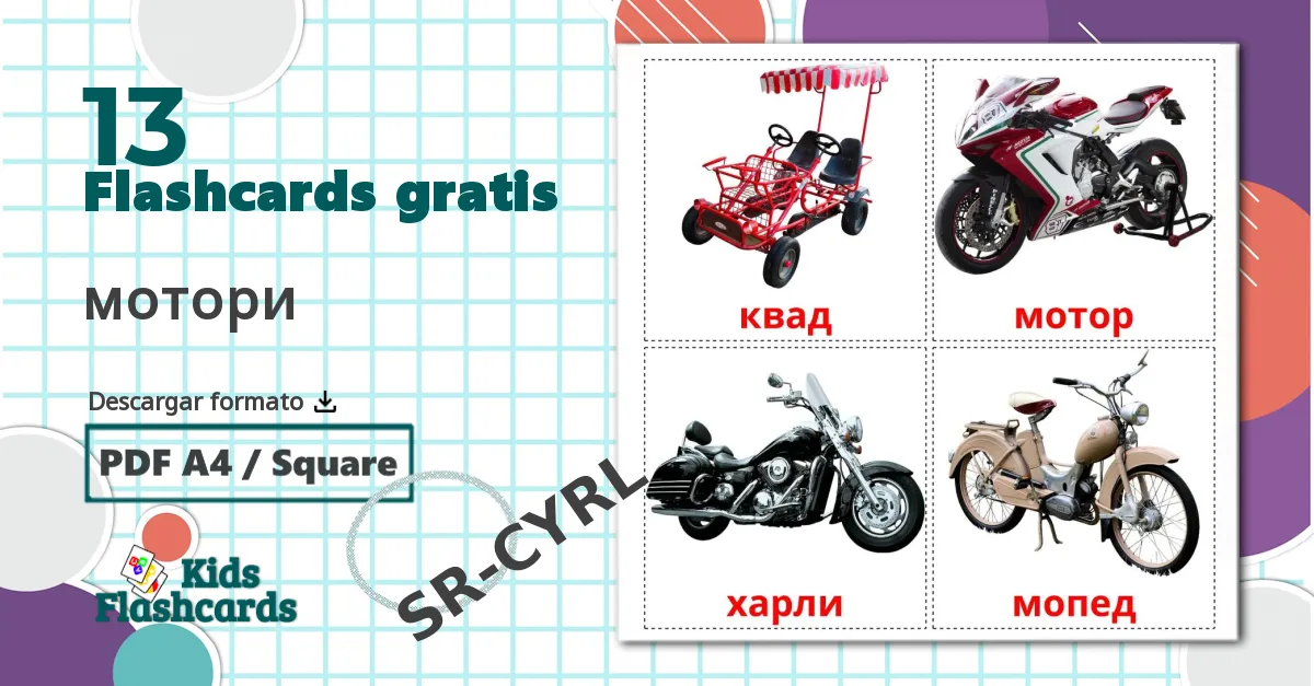 13 tarjetas didacticas de Motocicletas