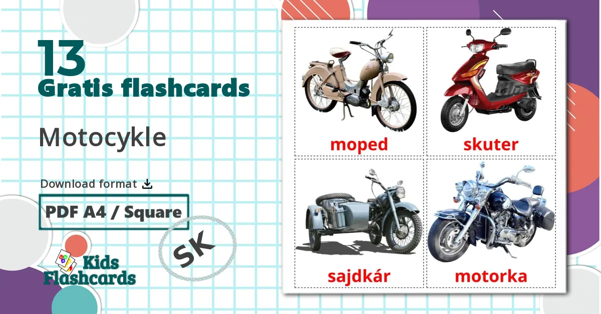 13 Motocykle billedkort for børn