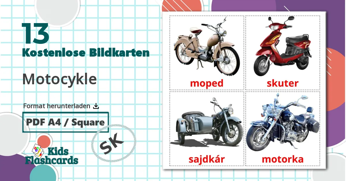 13 Bildkarten für Motocykle