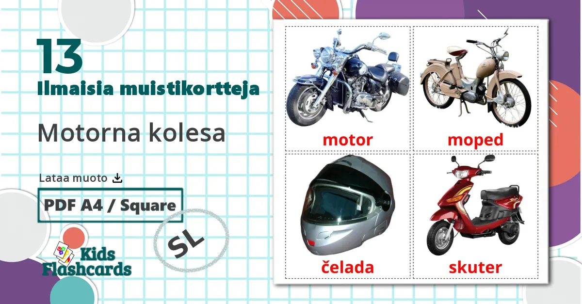 13 Motorna kolesa lasten kuvakortit