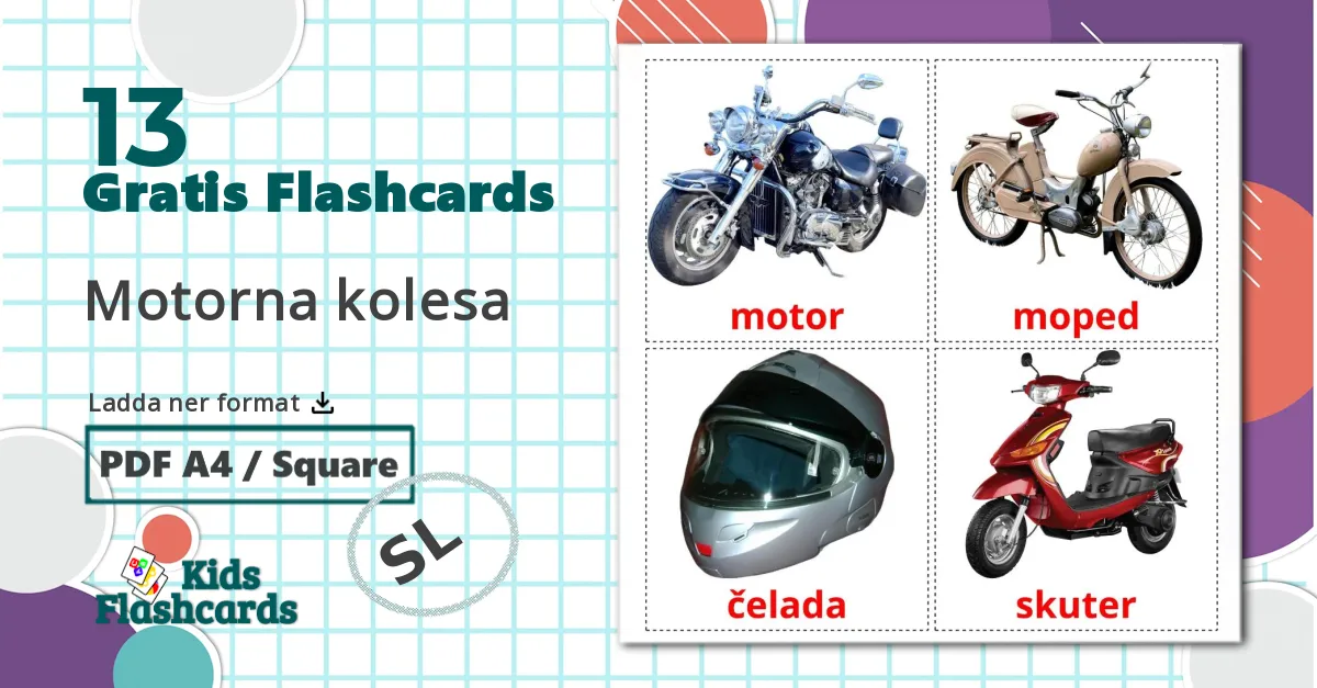 13 Motorna kolesa bildkort för barn