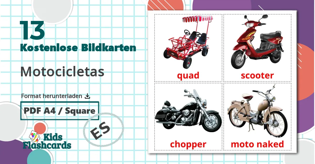 13 Bildkarten für Motocicletas