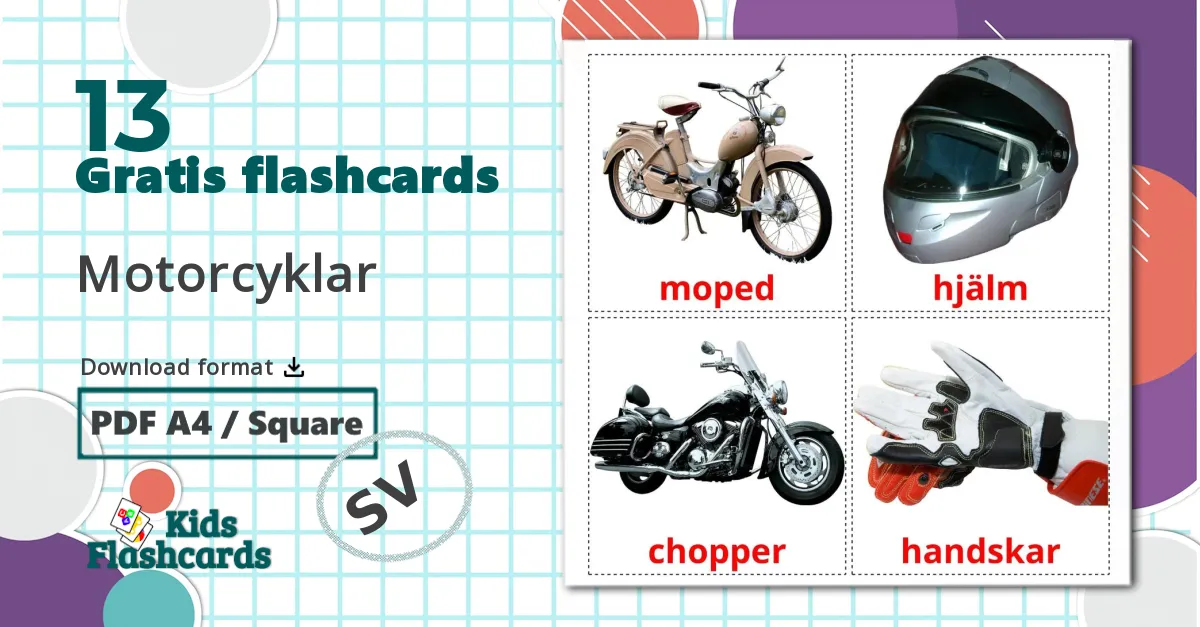 13 Motorcyklar billedkort for børn