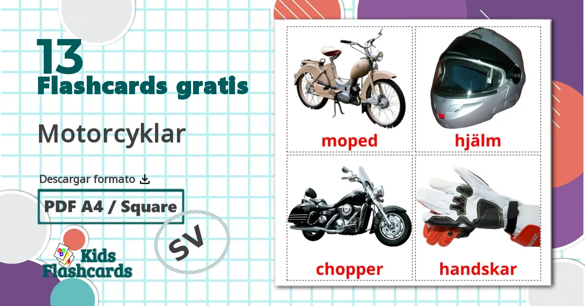 13 tarjetas didacticas de Motorcyklar