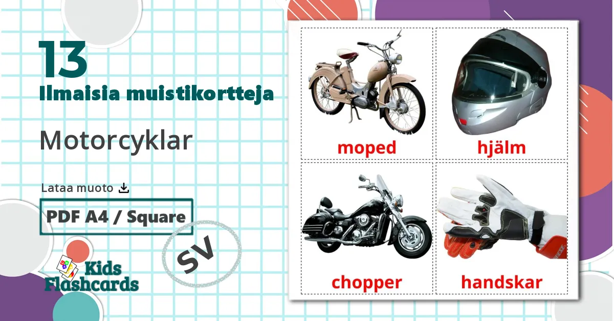 13 Motorcyklar lasten kuvakortit