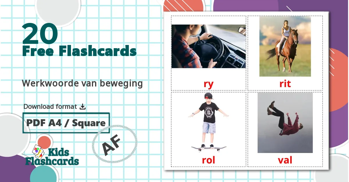 Movement verbs - afrikaans vocabulary cards