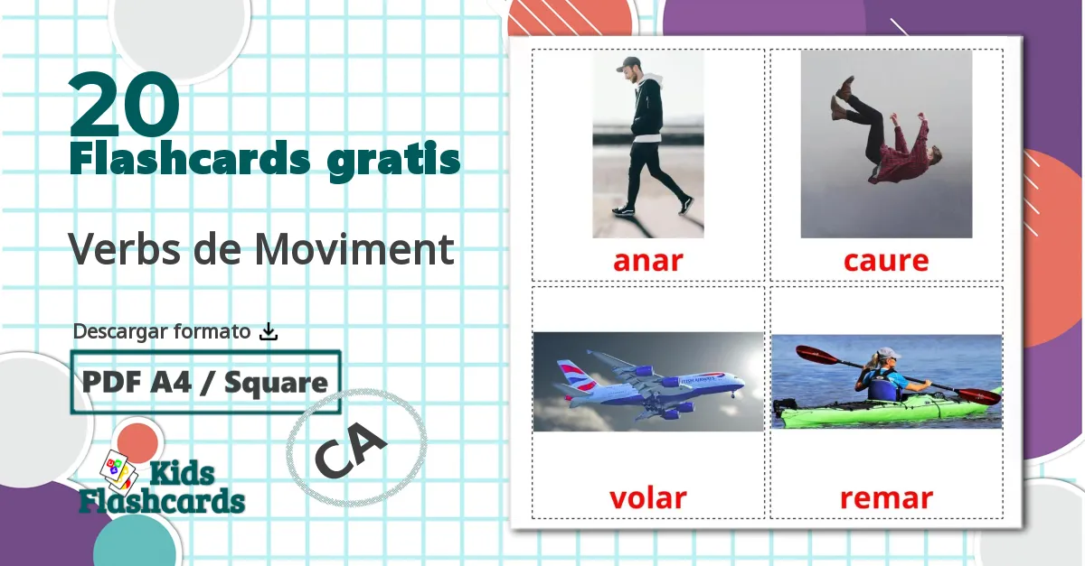 20 tarjetas didacticas de Verbs de Moviment