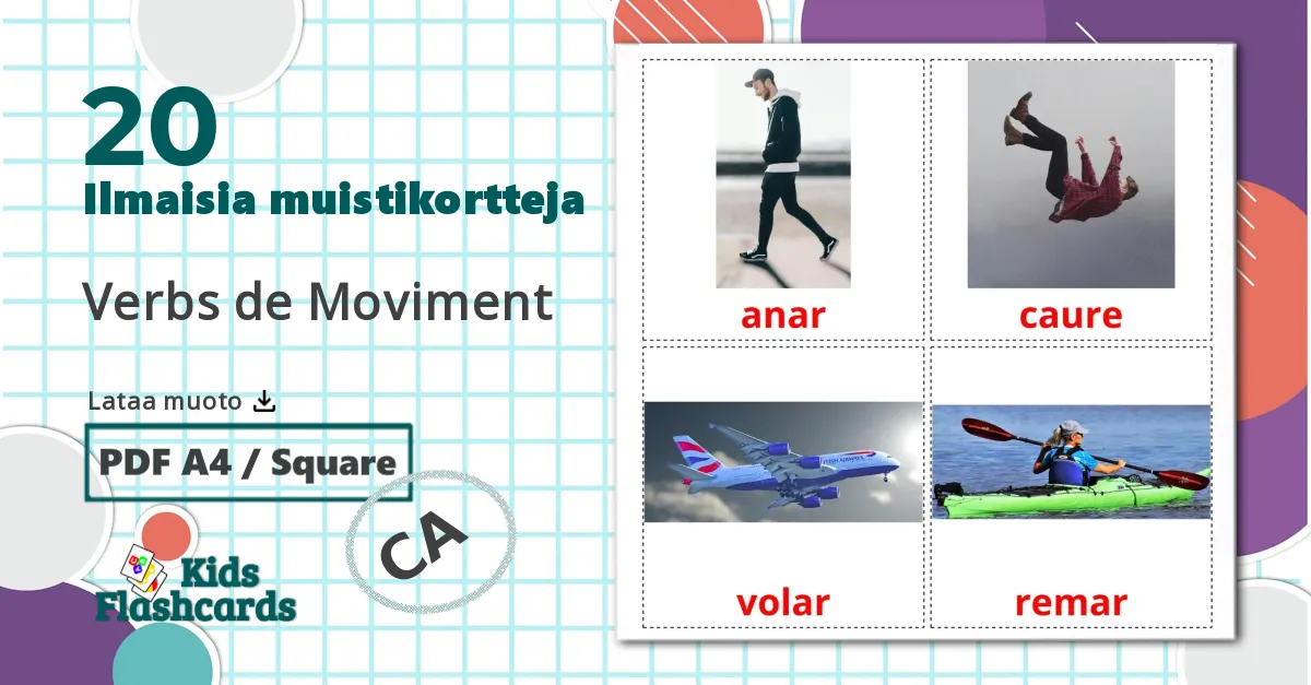 20 Verbs de Moviment lasten kuvakortit