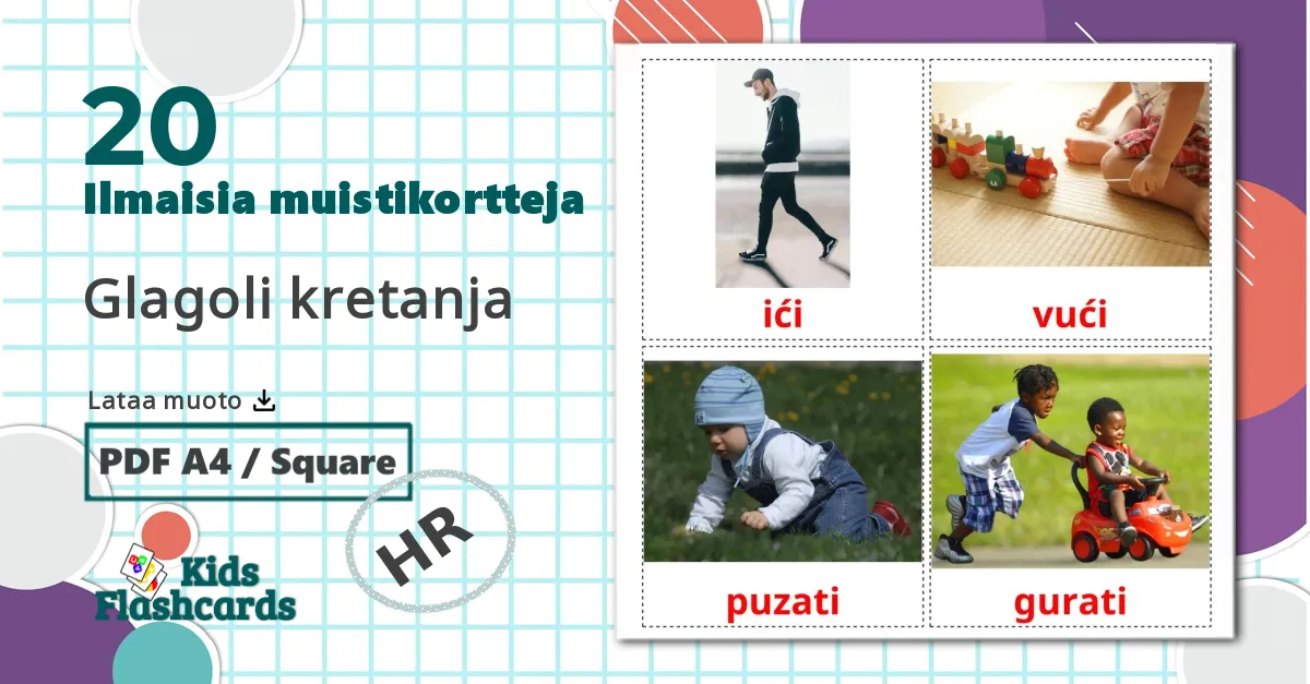 20 Glagoli kretanja lasten kuvakortit