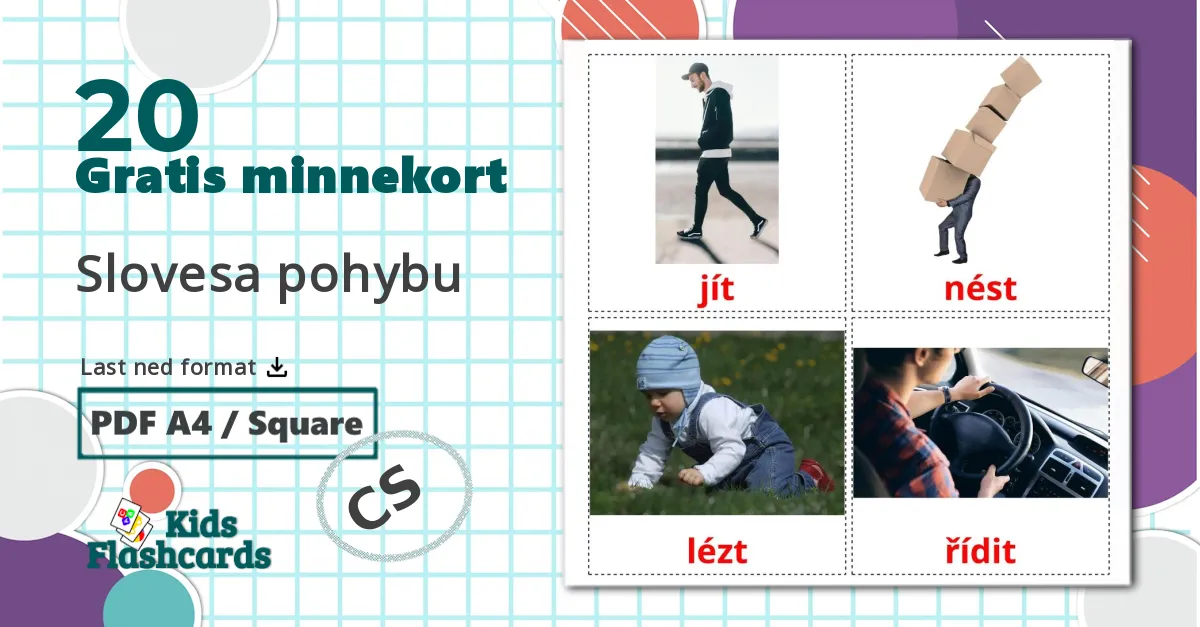 20 Slovesa pohybu bildekort