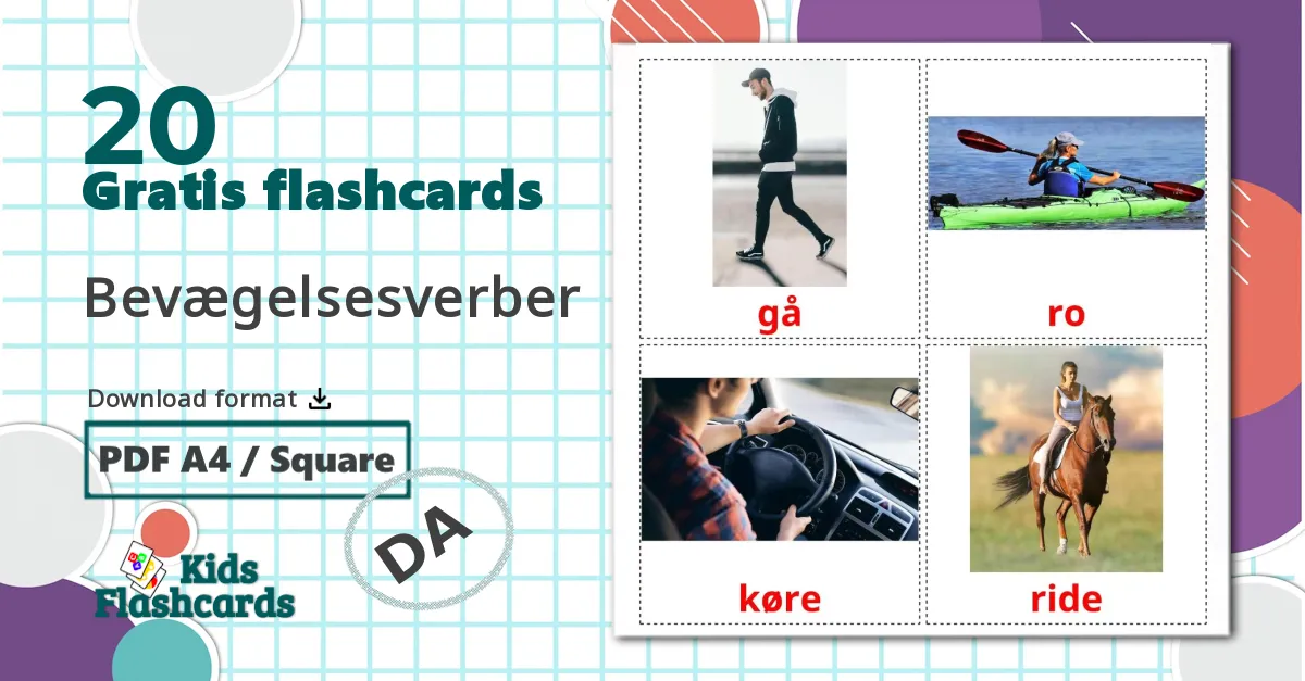 20 Bevægelsesverber billedkort for børn