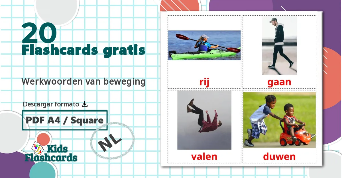 20 tarjetas didacticas de Werkwoorden van beweging