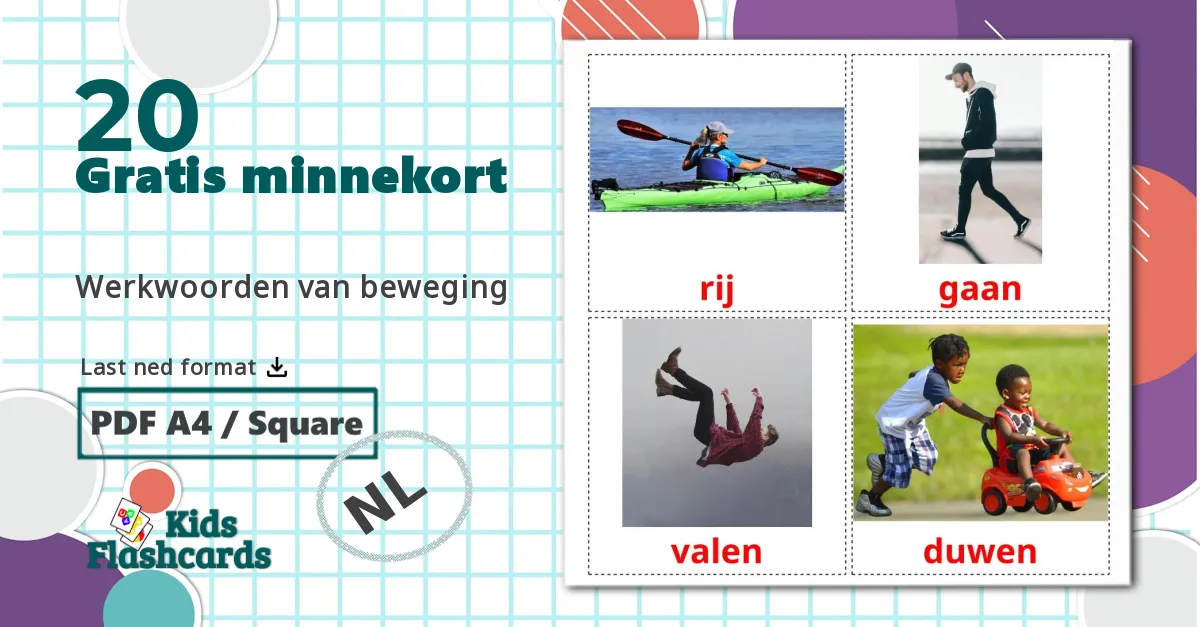 20 Werkwoorden van beweging bildekort