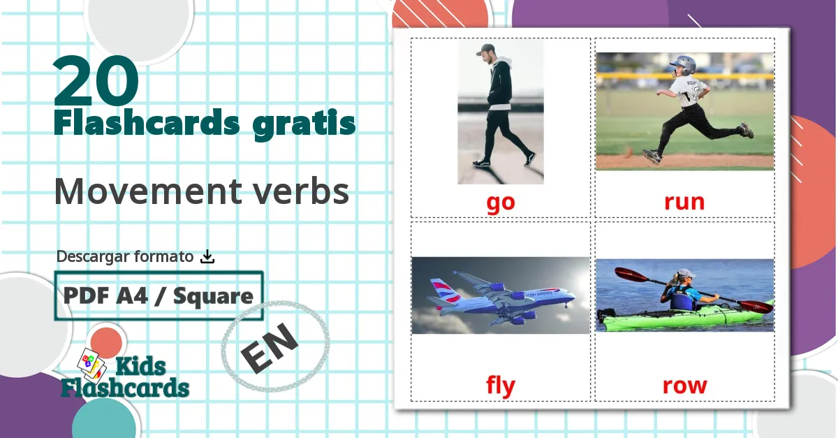 20 tarjetas didacticas de Movement verbs