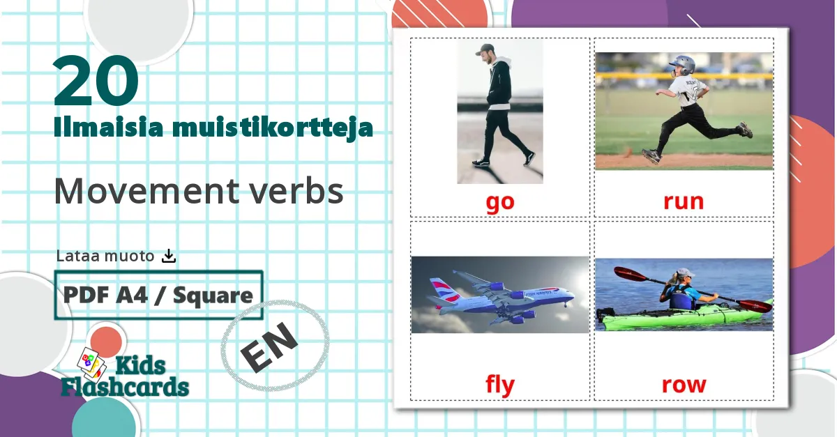20 Movement verbs lasten kuvakortit