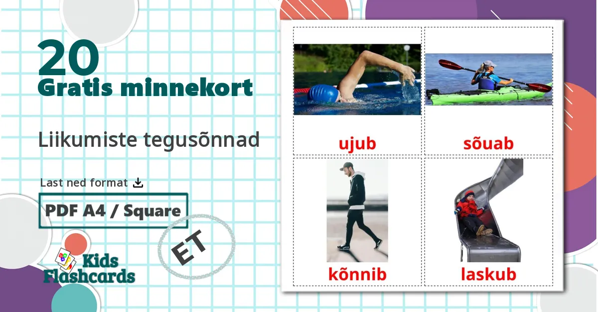 20 Liikumiste tegusõnnad bildekort