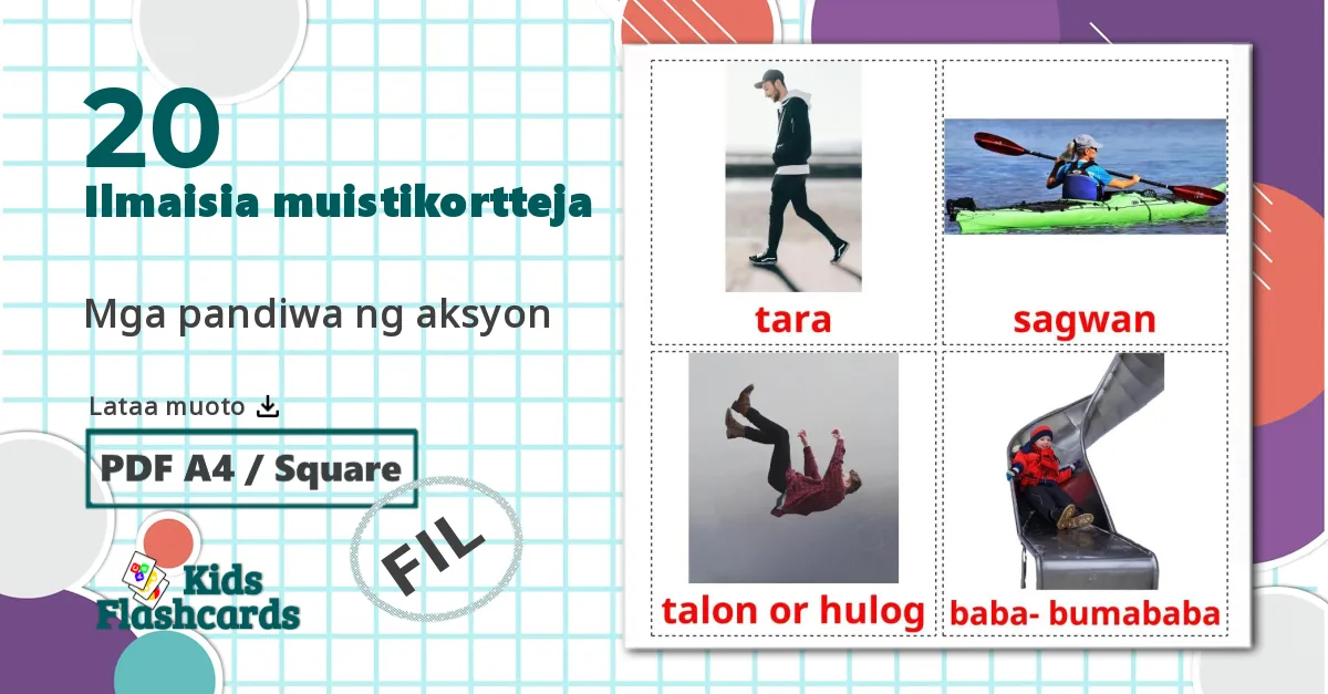 20 Mga pandiwa ng aksyon lasten kuvakortit