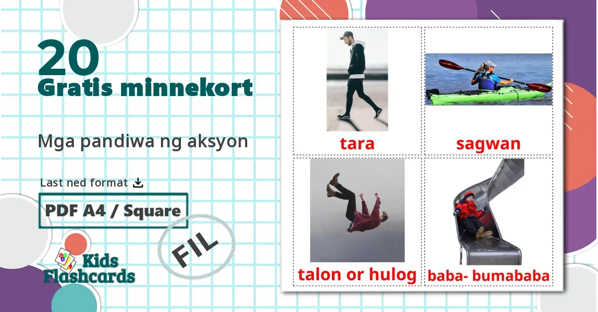 20 Mga pandiwa ng aksyon bildekort