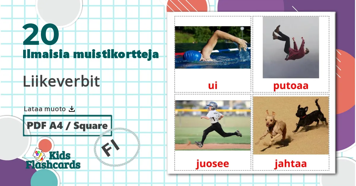 20 Liikeverbit lasten kuvakortit