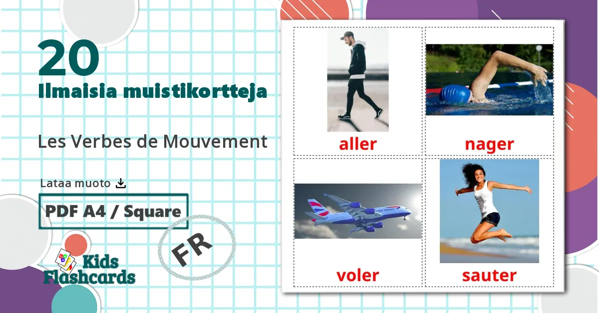 20 Les Verbes de Mouvement lasten kuvakortit