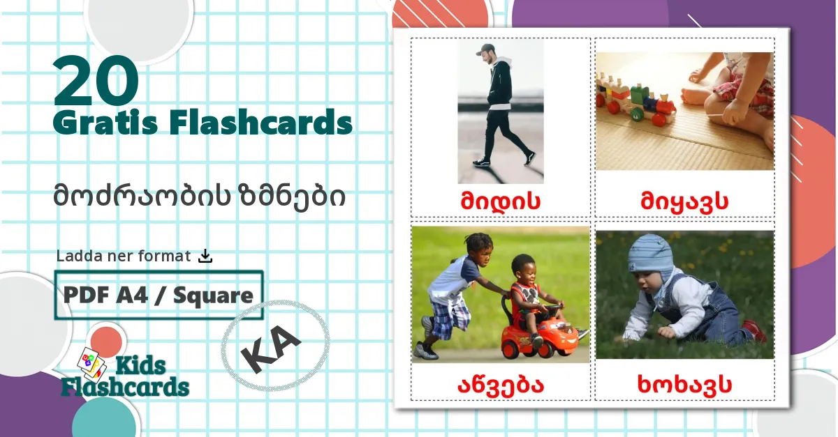 20 Rörelse verb bildkort för barn
