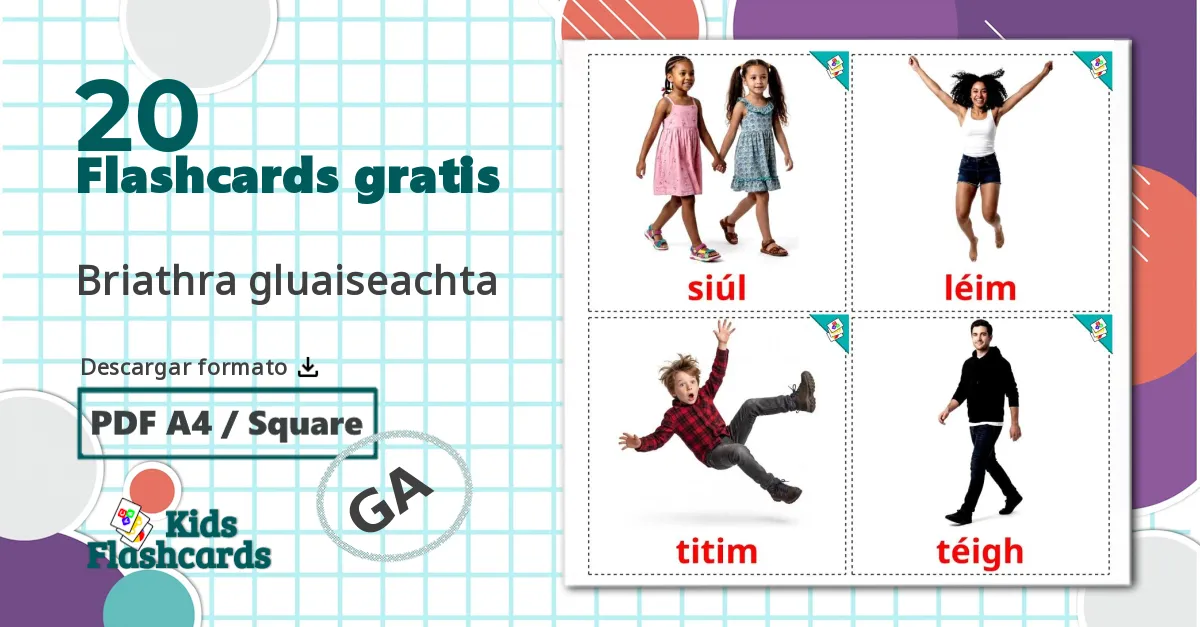 20 tarjetas didacticas de Verbos de movimiento