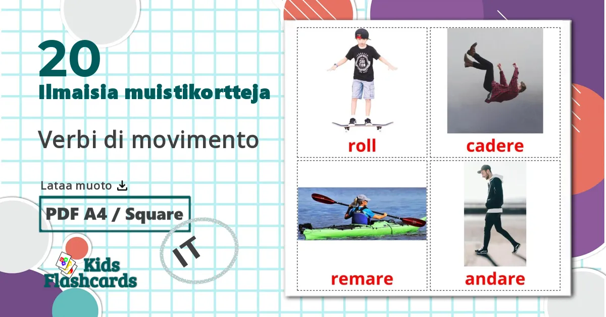 20 Verbi di movimento lasten kuvakortit