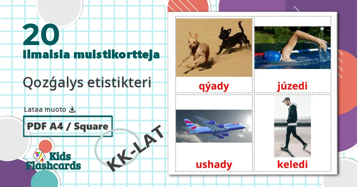 20 Qozǵalys etіstіkterі lasten kuvakortit