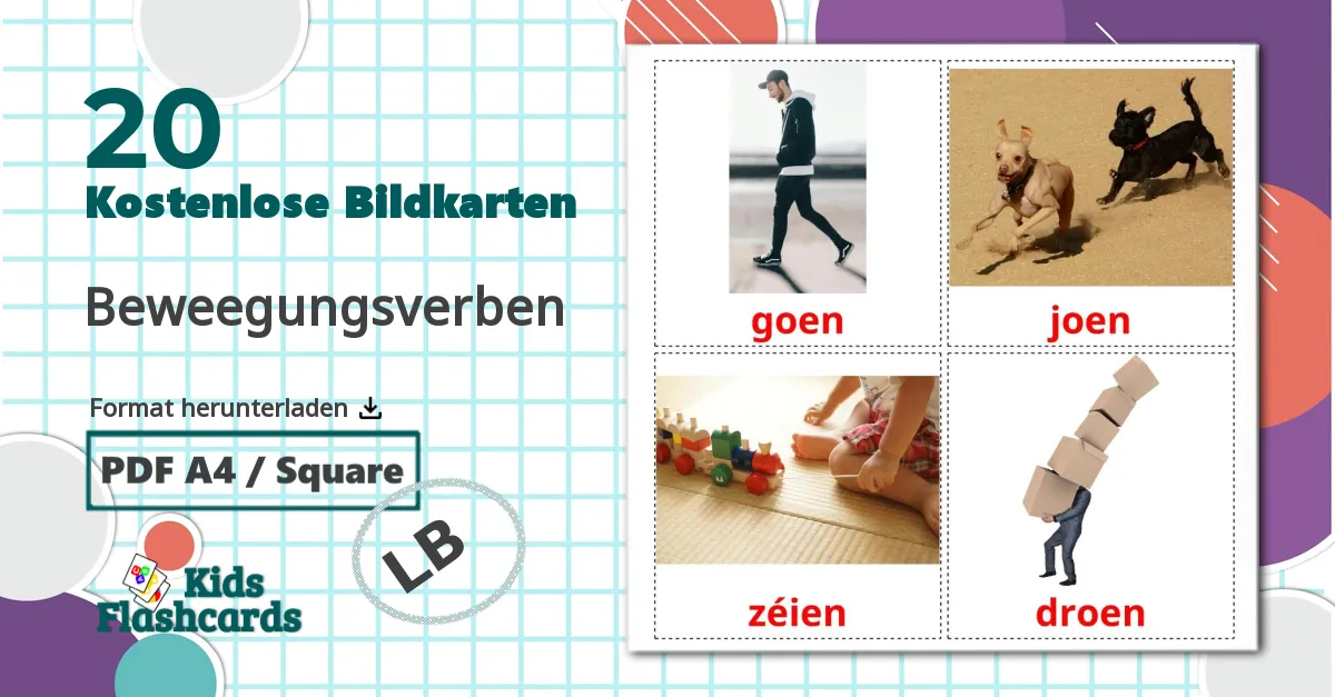 20 Bildkarten für Beweegungsverben