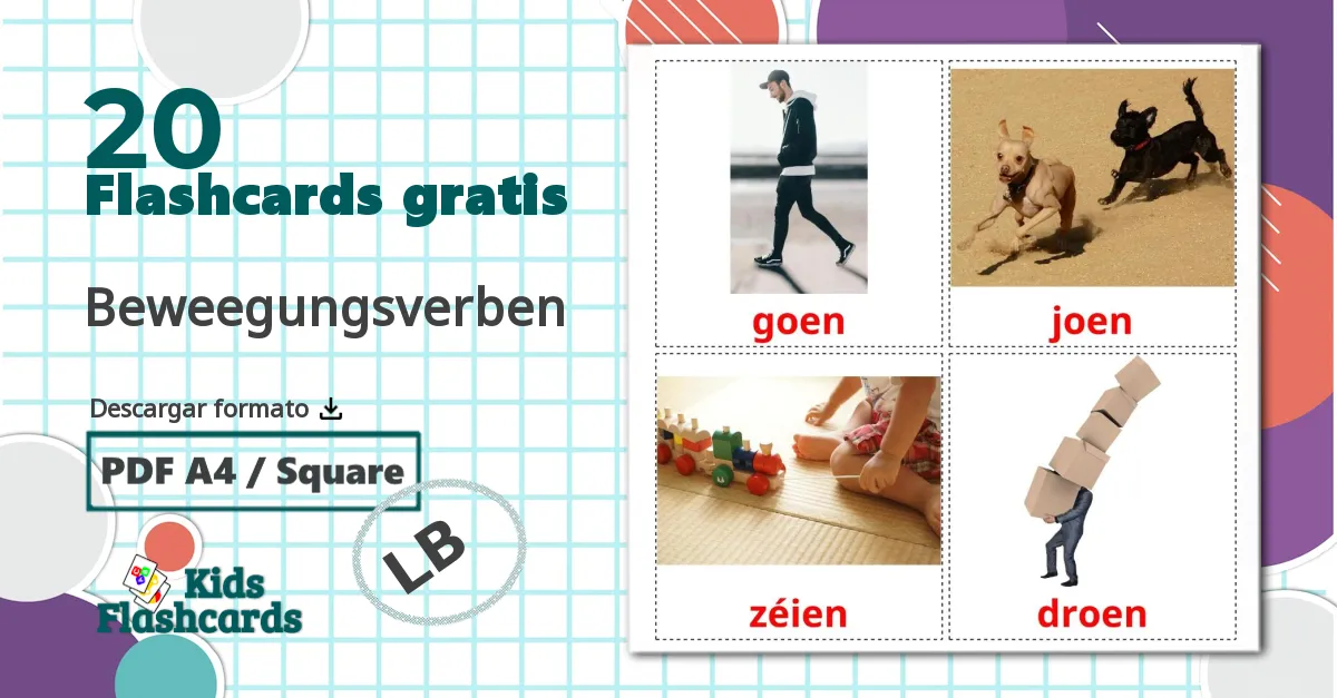 20 tarjetas didacticas de Beweegungsverben