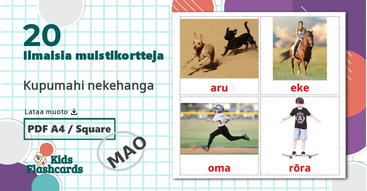 20 Kupumahi nekehanga lasten kuvakortit