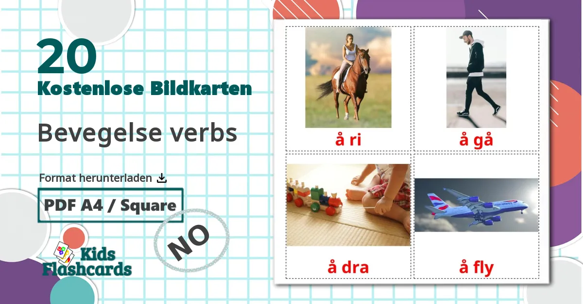 20 Bildkarten für Bevegelse verbs