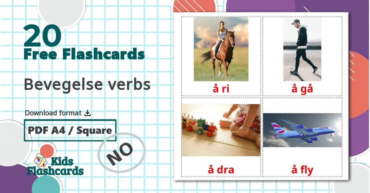 20 Bevegelse verbs flashcards