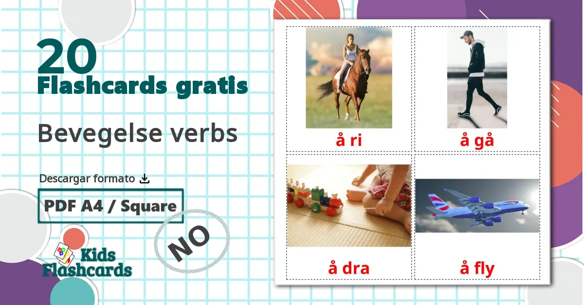 20 tarjetas didacticas de Bevegelse verbs