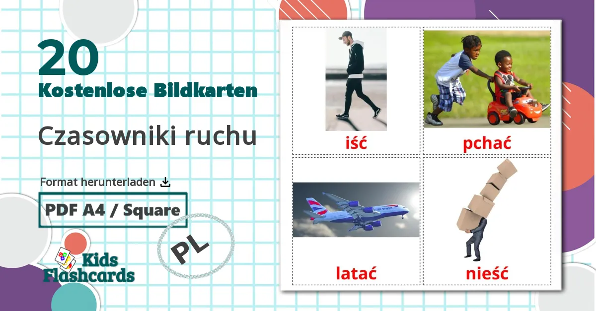 20 Bildkarten für Czasowniki ruchu