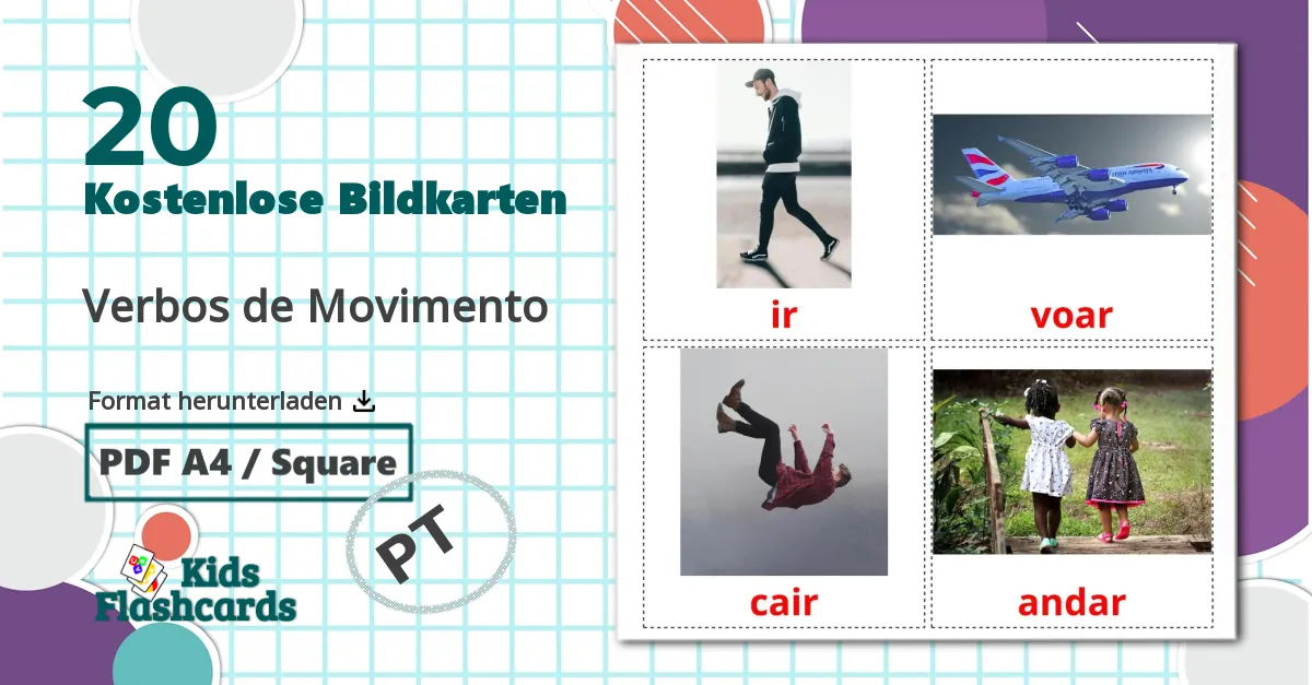 20 Bildkarten für Verbos de Movimento