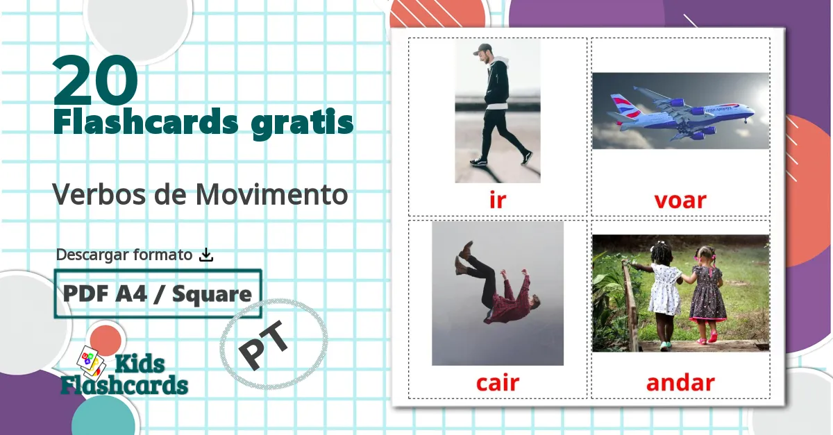 20 tarjetas didacticas de Verbos de movimiento