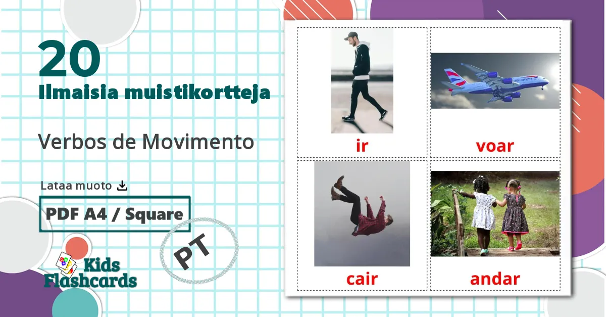 20 Verbos de Movimento bildekort