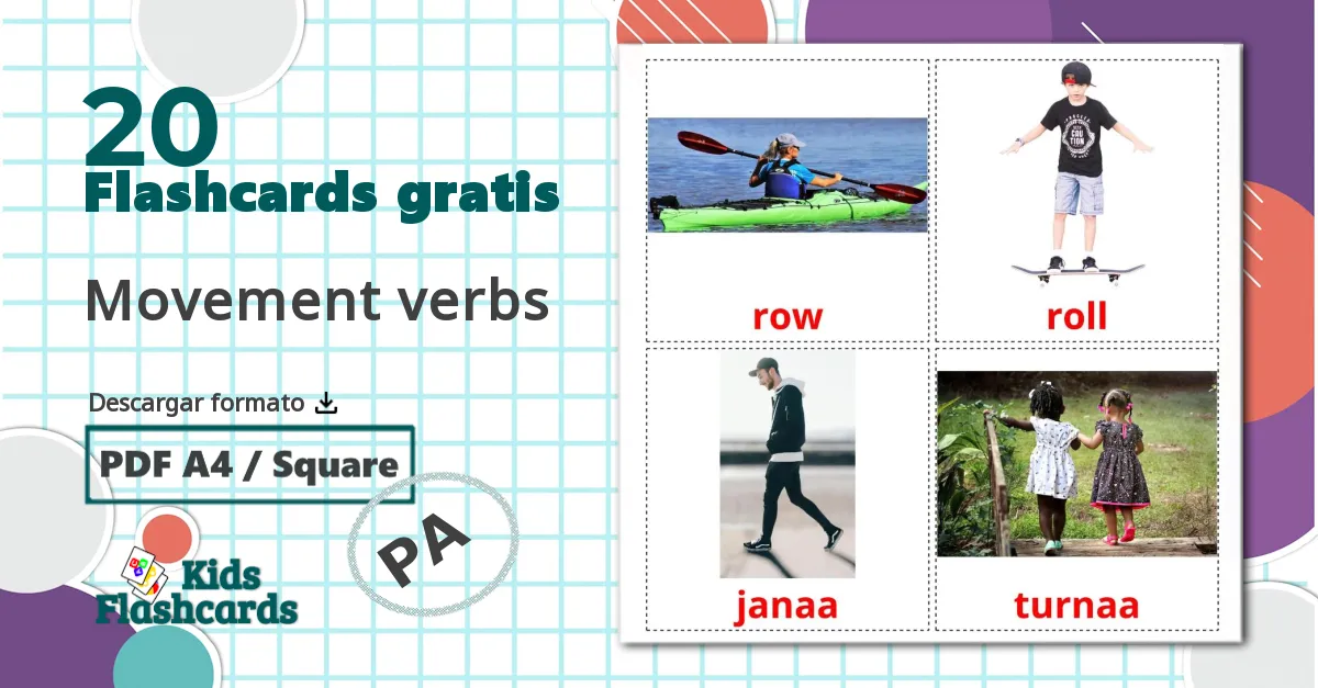 20 tarjetas didacticas de Verbos de movimiento