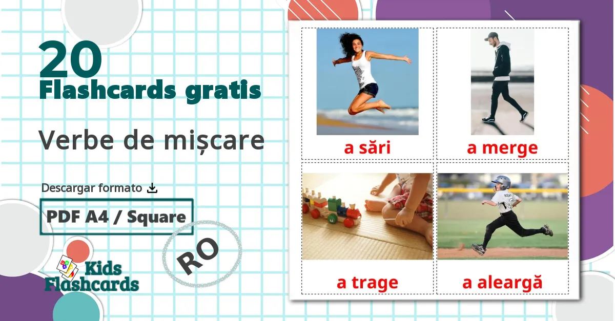 20 tarjetas didacticas de Verbe de mișcare