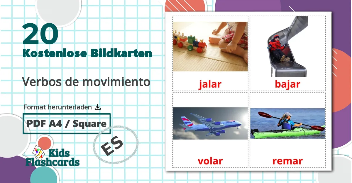 20 Bildkarten für Verbos de movimiento