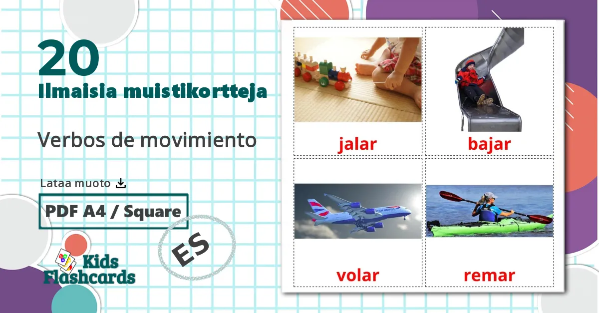 20 Verbos de movimiento lasten kuvakortit
