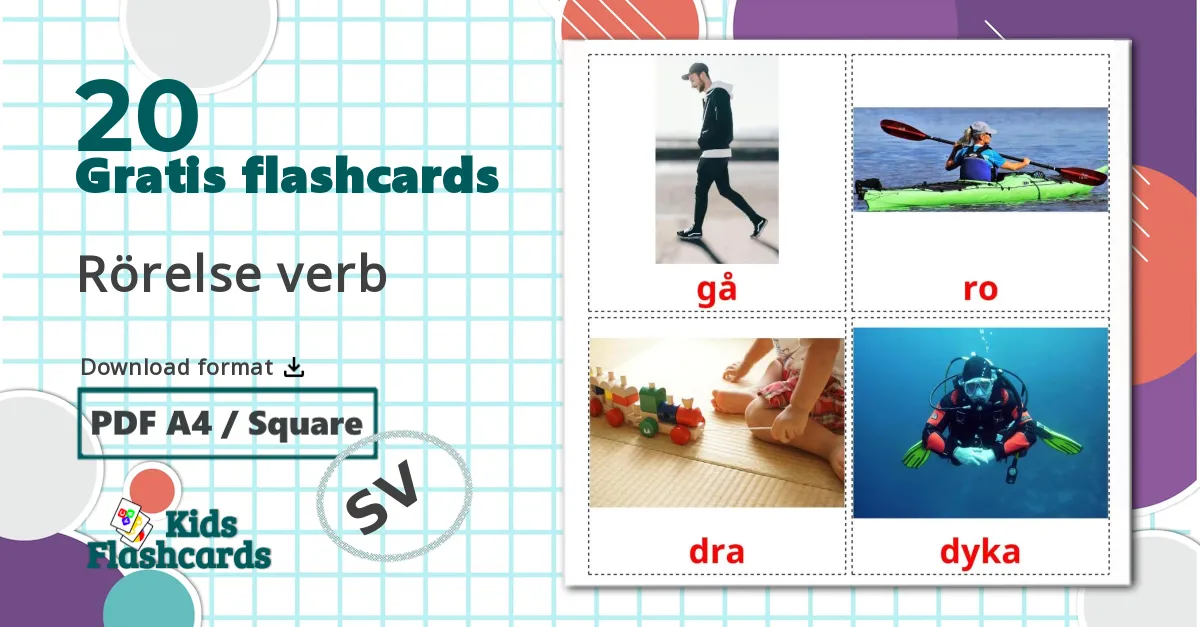 20 Rörelse verb billedkort for børn