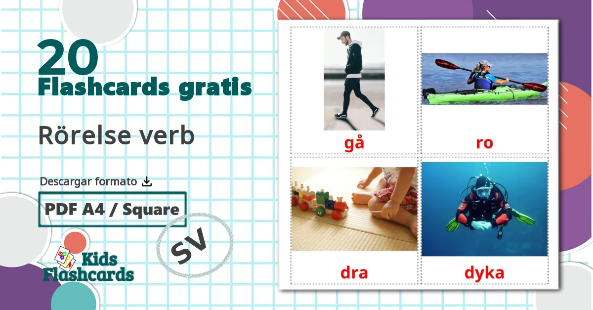 20 tarjetas didacticas de Rörelse verb