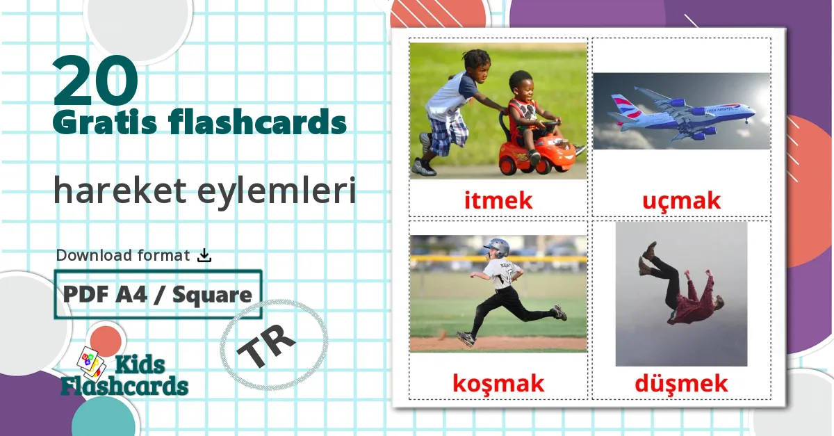 20 hareket eylemleri billedkort for børn