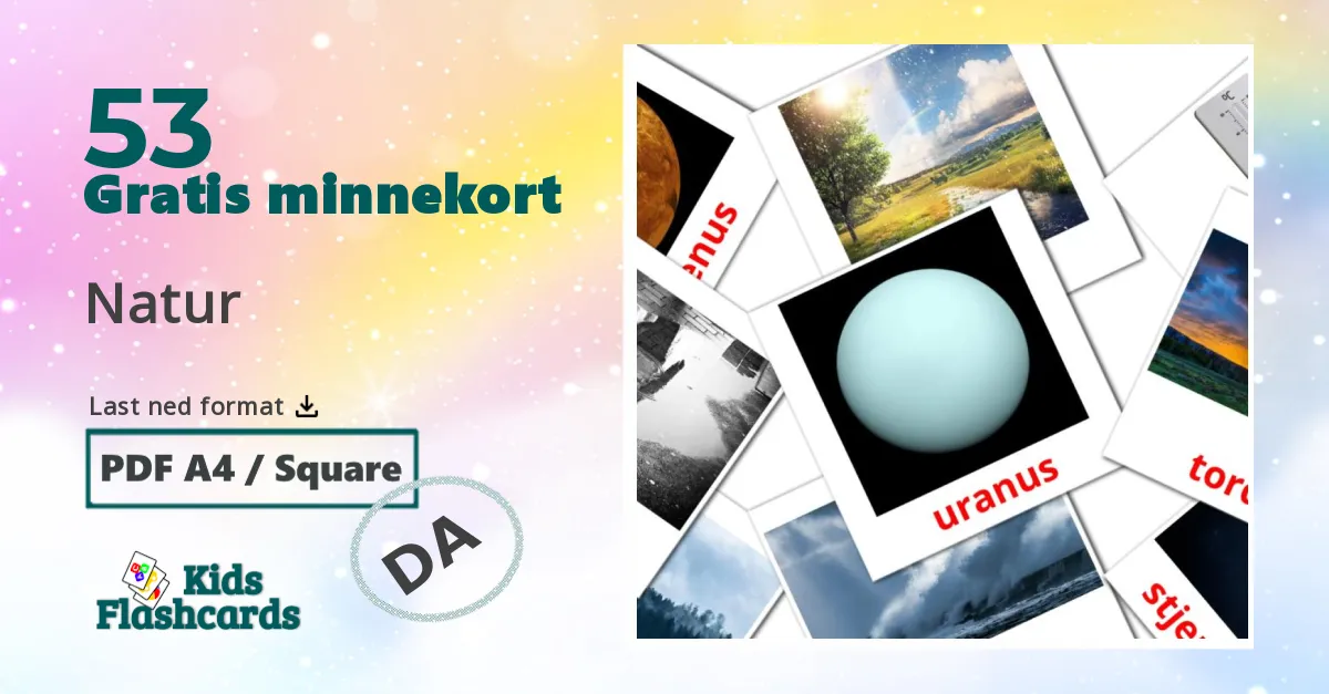 Natur bildekort for barn på dansk