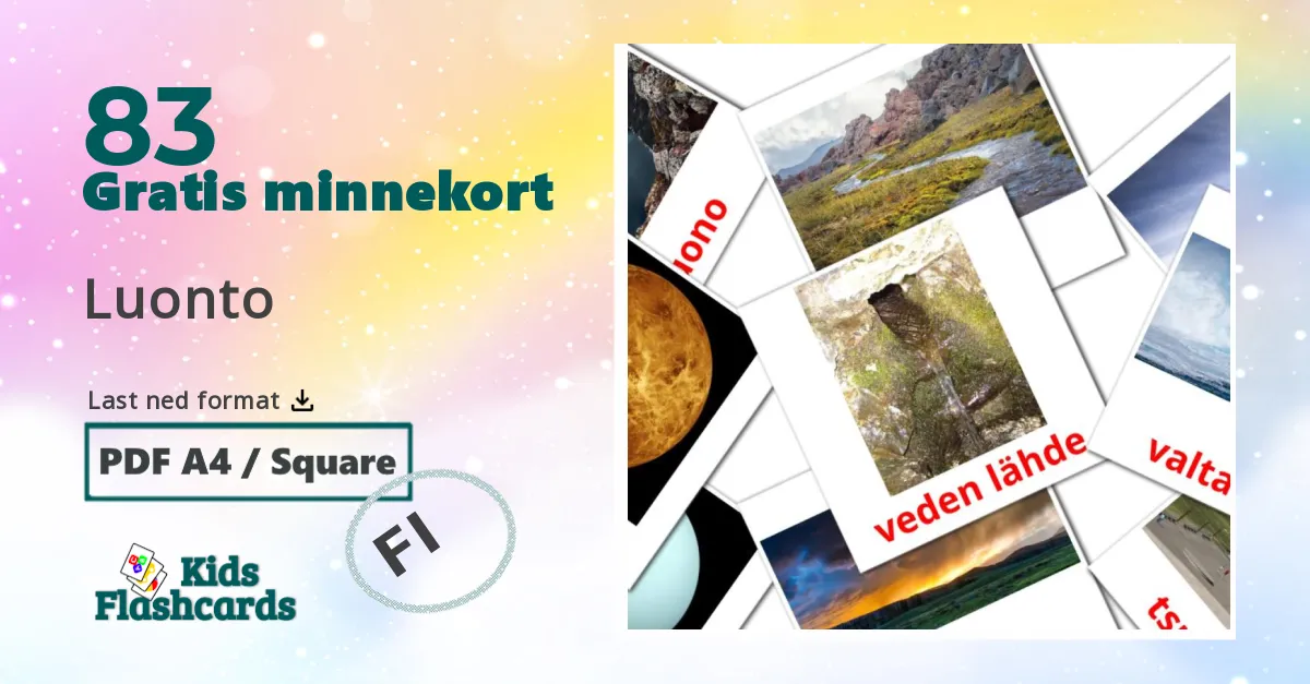 Luonto bildekort for barn på finsk