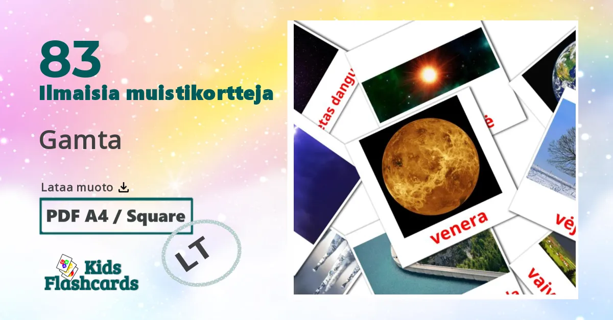 Gamta – lasten kuvakortit liettuanksi sanastoon